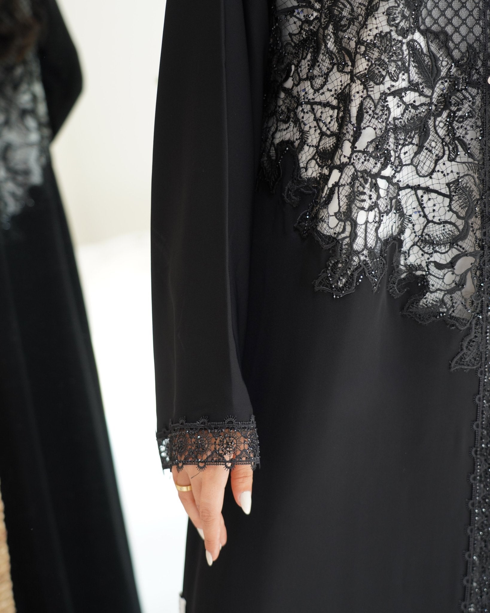 R300 Galaxy Dantel Black Abaya with stone Lace Abaya for Women UAE – Abaya – Rutba Fashion Abaya