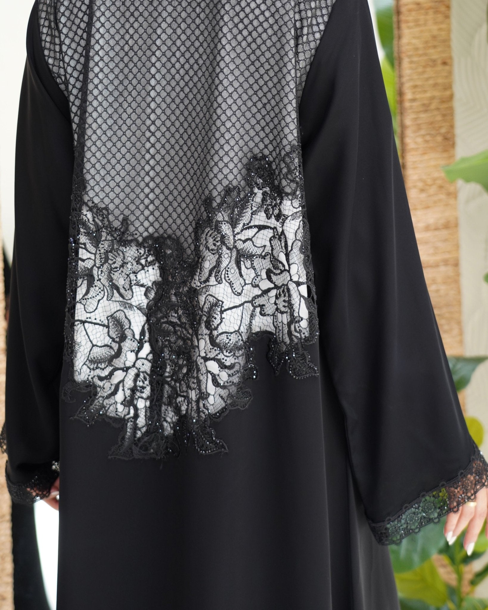 R300 Galaxy Dantel Black Abaya with stone Lace Abaya for Women UAE – Abaya – Rutba Fashion Abaya
