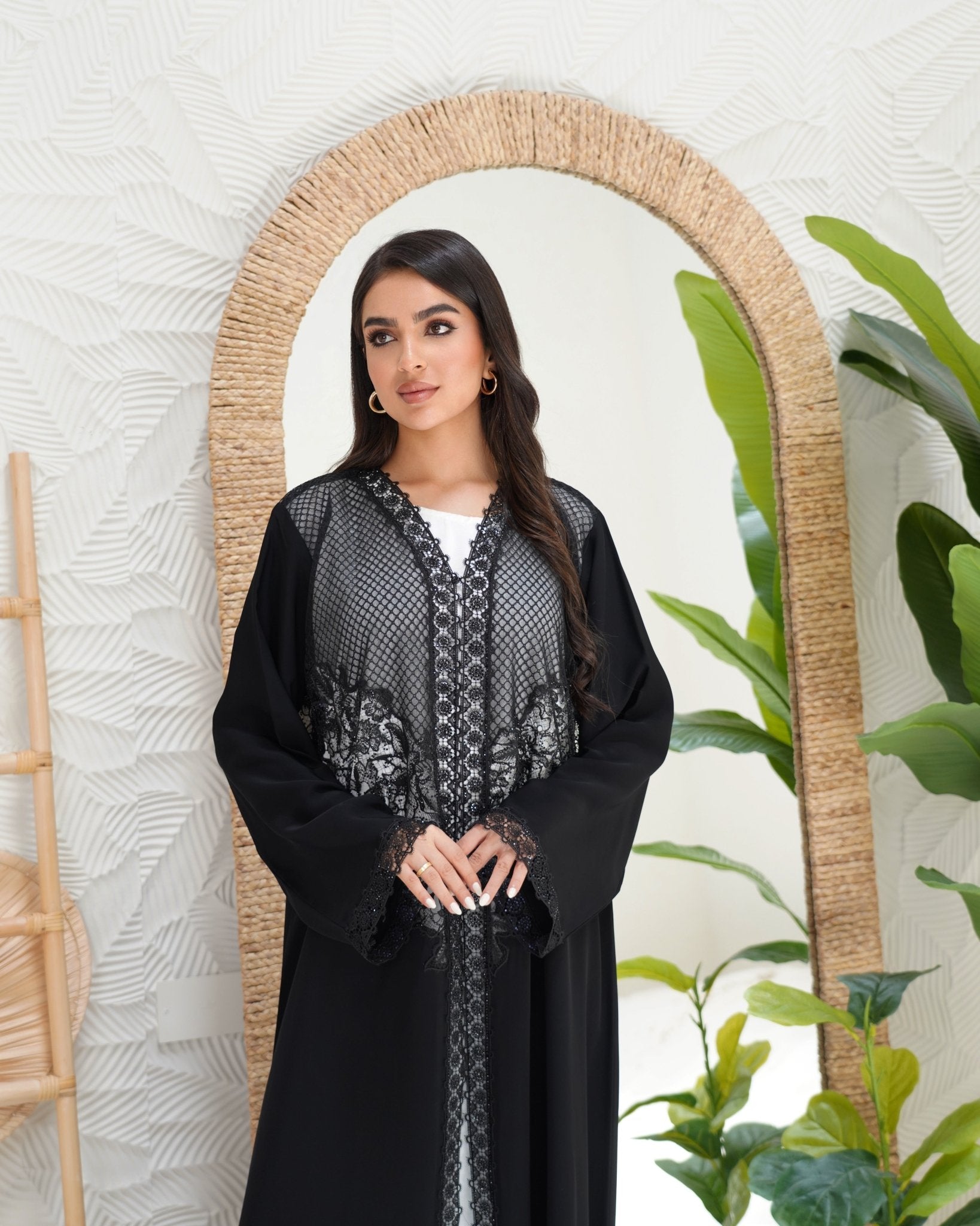 R300 Galaxy Dantel Black Abaya with stone Lace Abaya for Women UAE – Abaya – Rutba Fashion Abaya