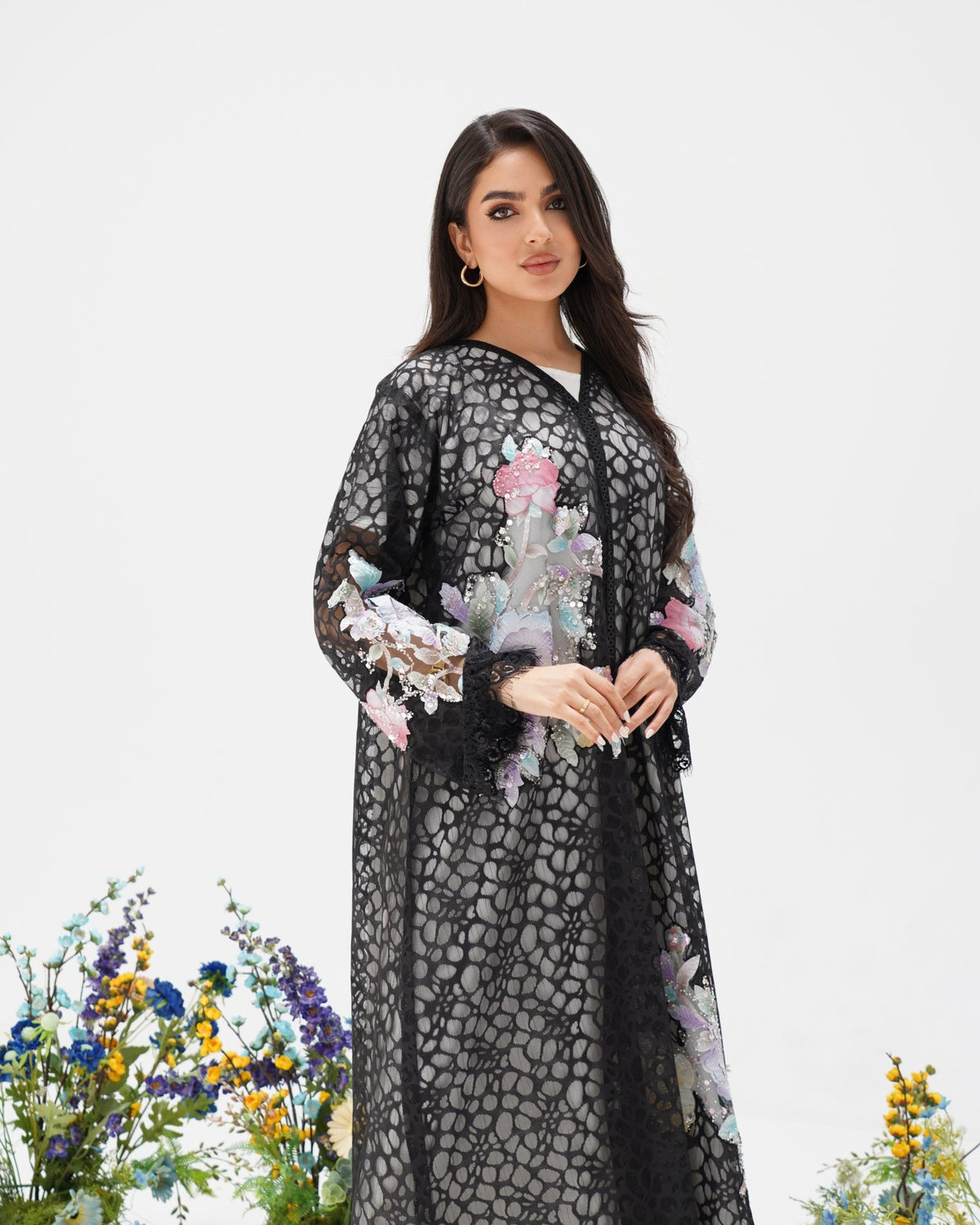 R303 Beautiful Flower Model color Abaya Abaya for Women UAE – Abaya – Rutba Fashion Abaya