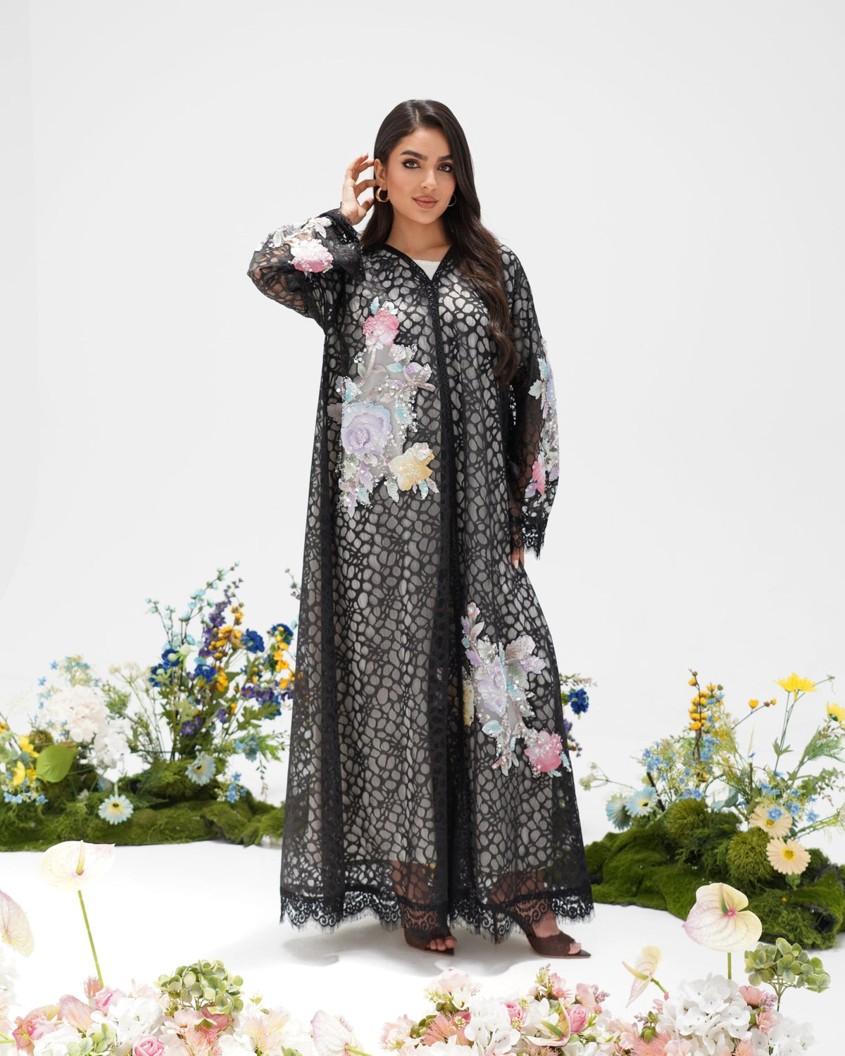 R303 Beautiful Flower Model color Abaya Abaya for Women UAE – Abaya – Rutba Fashion Abaya