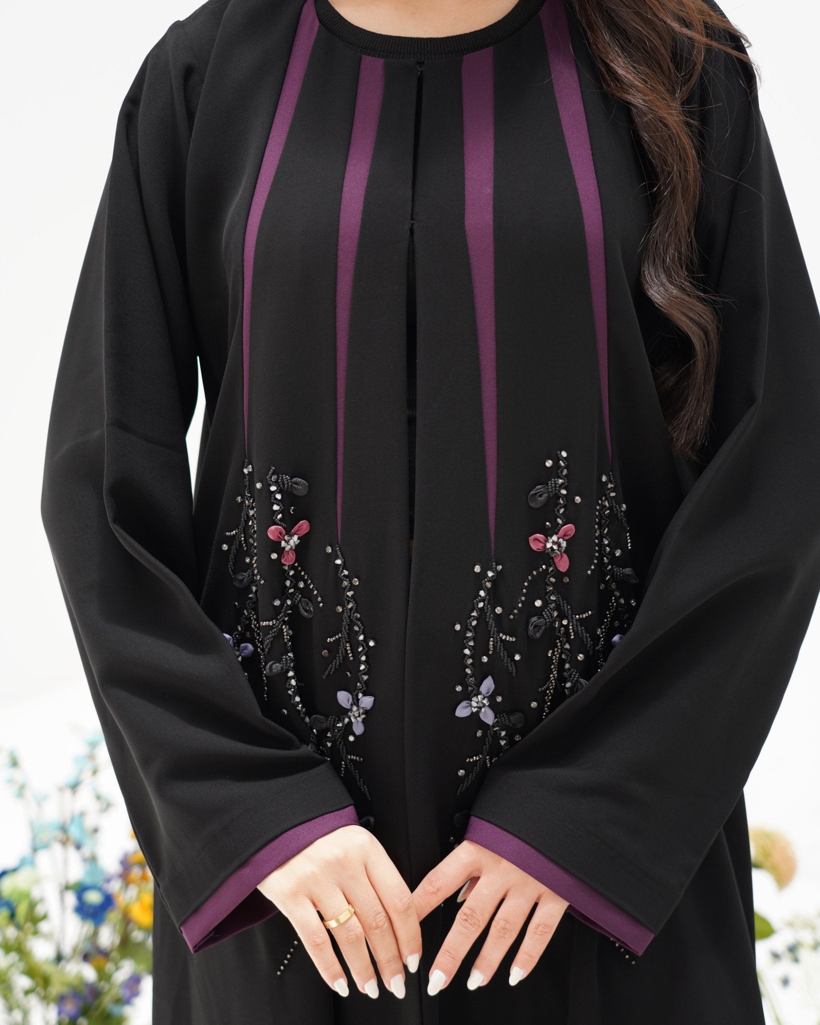 R304 New Fashionable Colour full leaf Handmade Beads work Black Abaya Abaya for Women UAE – Abaya – Rutba Fashion Abaya