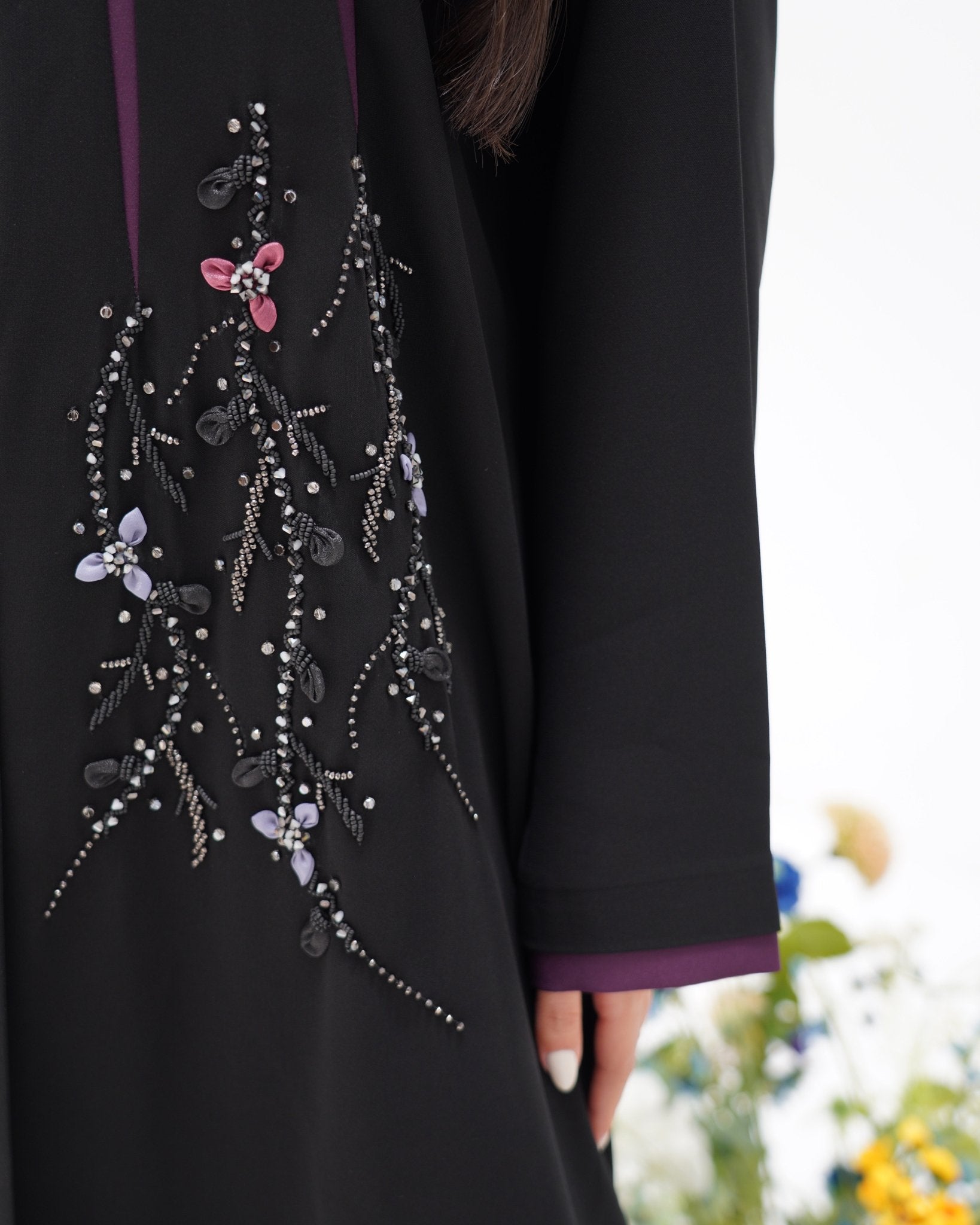 R304 New Fashionable Colour full leaf Handmade Beads work Black Abaya Abaya for Women UAE – Abaya – Rutba Fashion Abaya