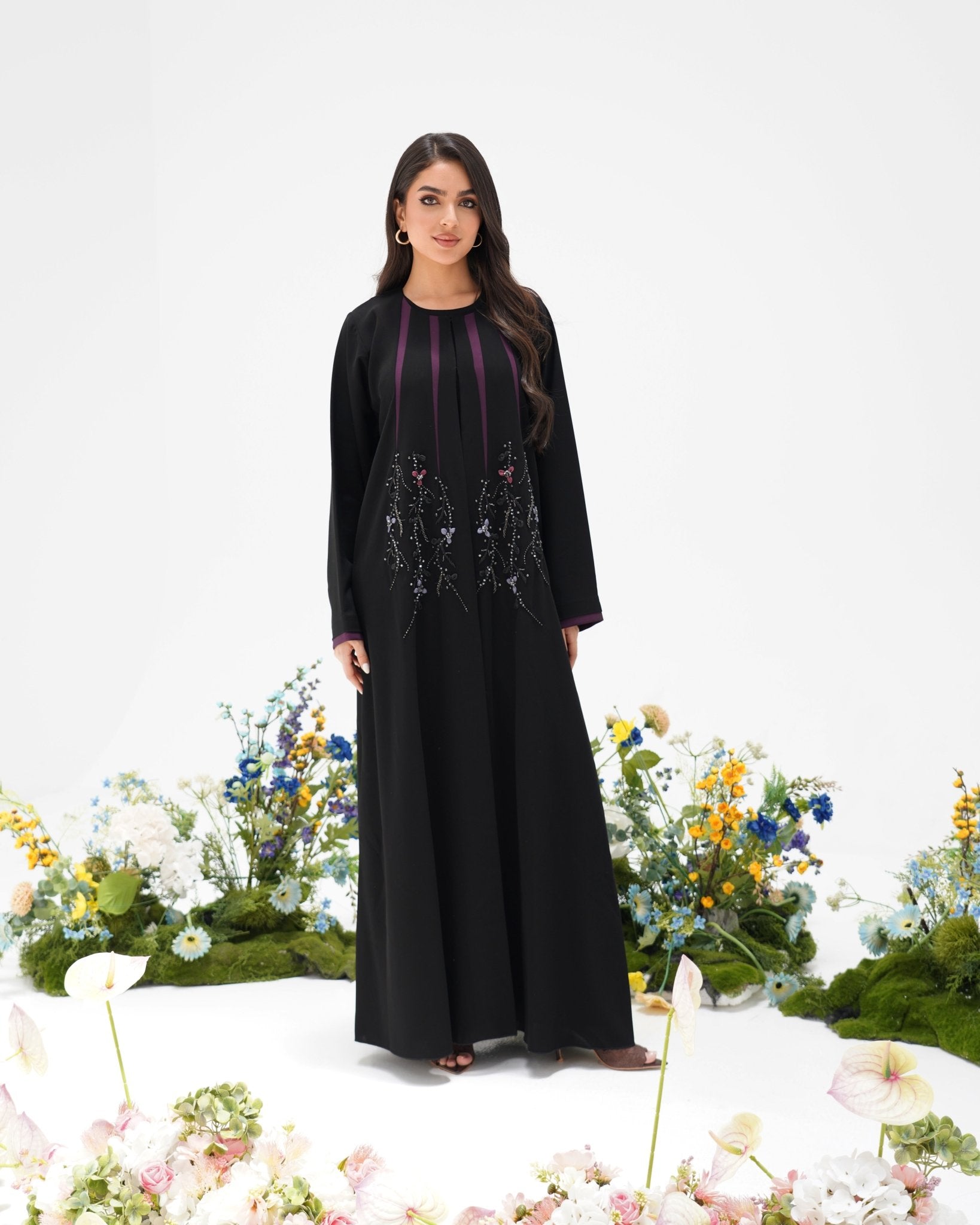 R304 New Fashionable Colour full leaf Handmade Beads work Black Abaya Abaya for Women UAE – Abaya – Rutba Fashion Abaya