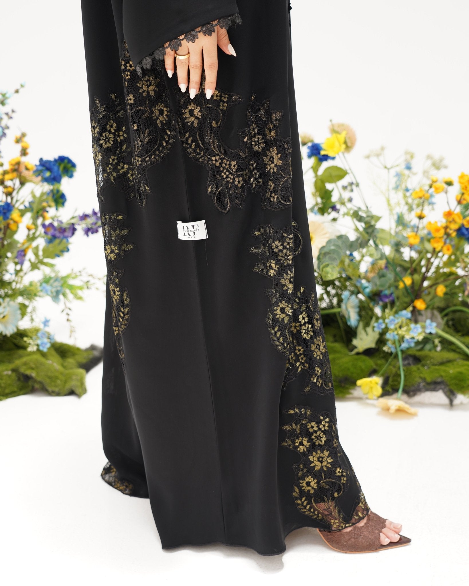 R305 Golden francy sequence lace Classic Black Abaya Abaya for Women UAE – Abaya – Rutba Fashion Abaya