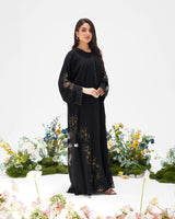 R305 Golden francy sequence lace Classic Black Abaya Abaya for Women UAE – Abaya – Rutba Fashion Abaya