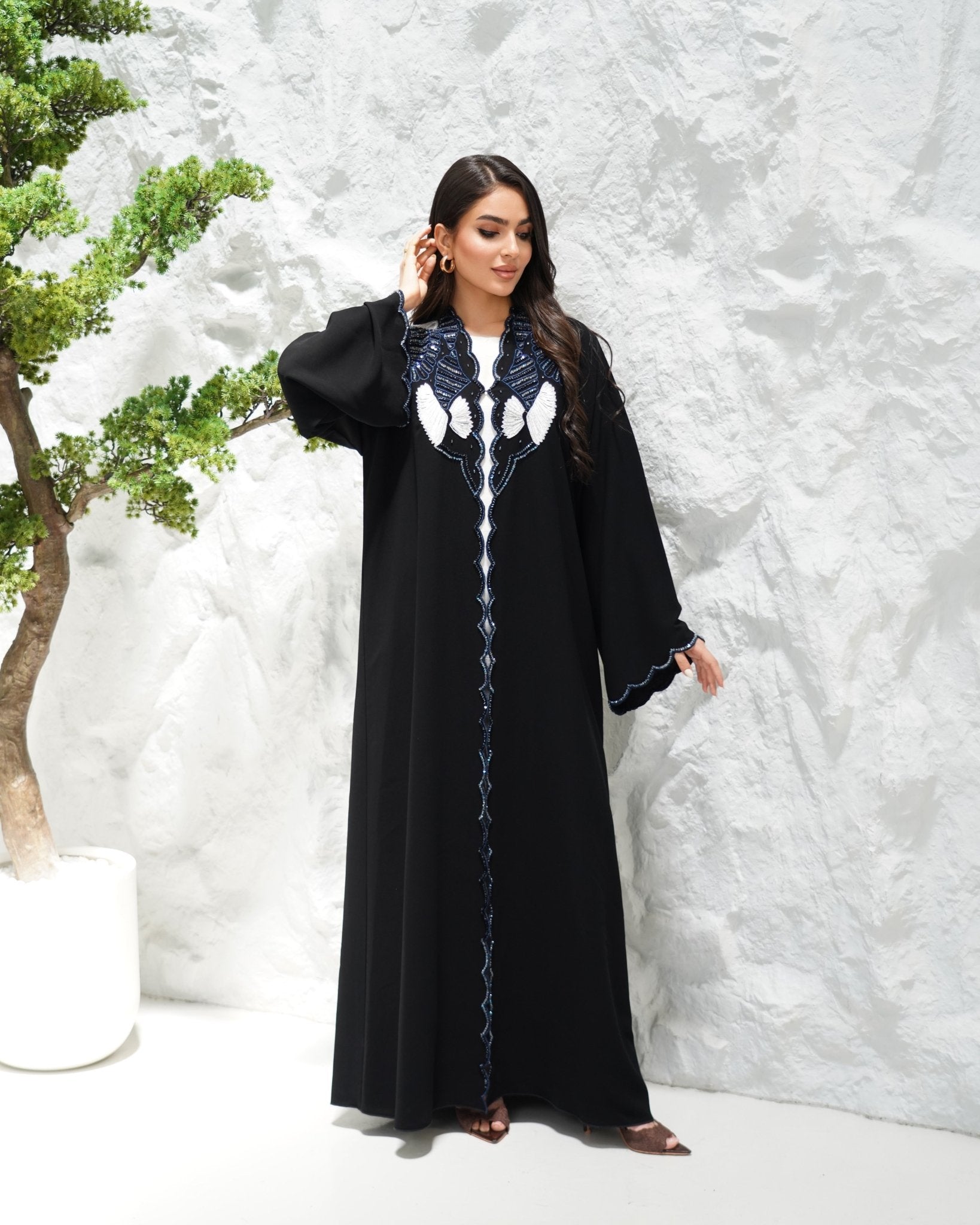 R307 Fashionable colorful embroidery Designer Black Abaya Abaya for Women UAE – Abaya – Rutba Fashion Abaya