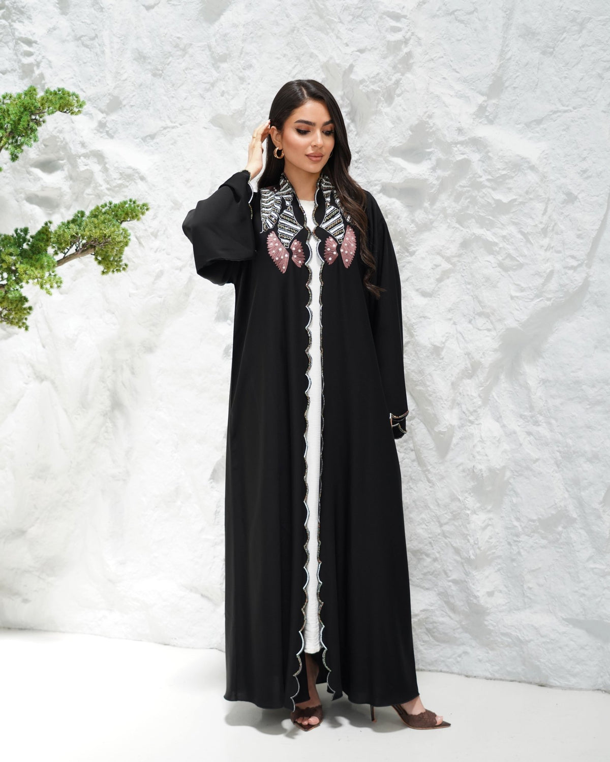 R308 Fashionable Designer Black Abaya colorful embroidery with Beads work Abaya for Women UAE – Abaya – Rutba Fashion Abaya