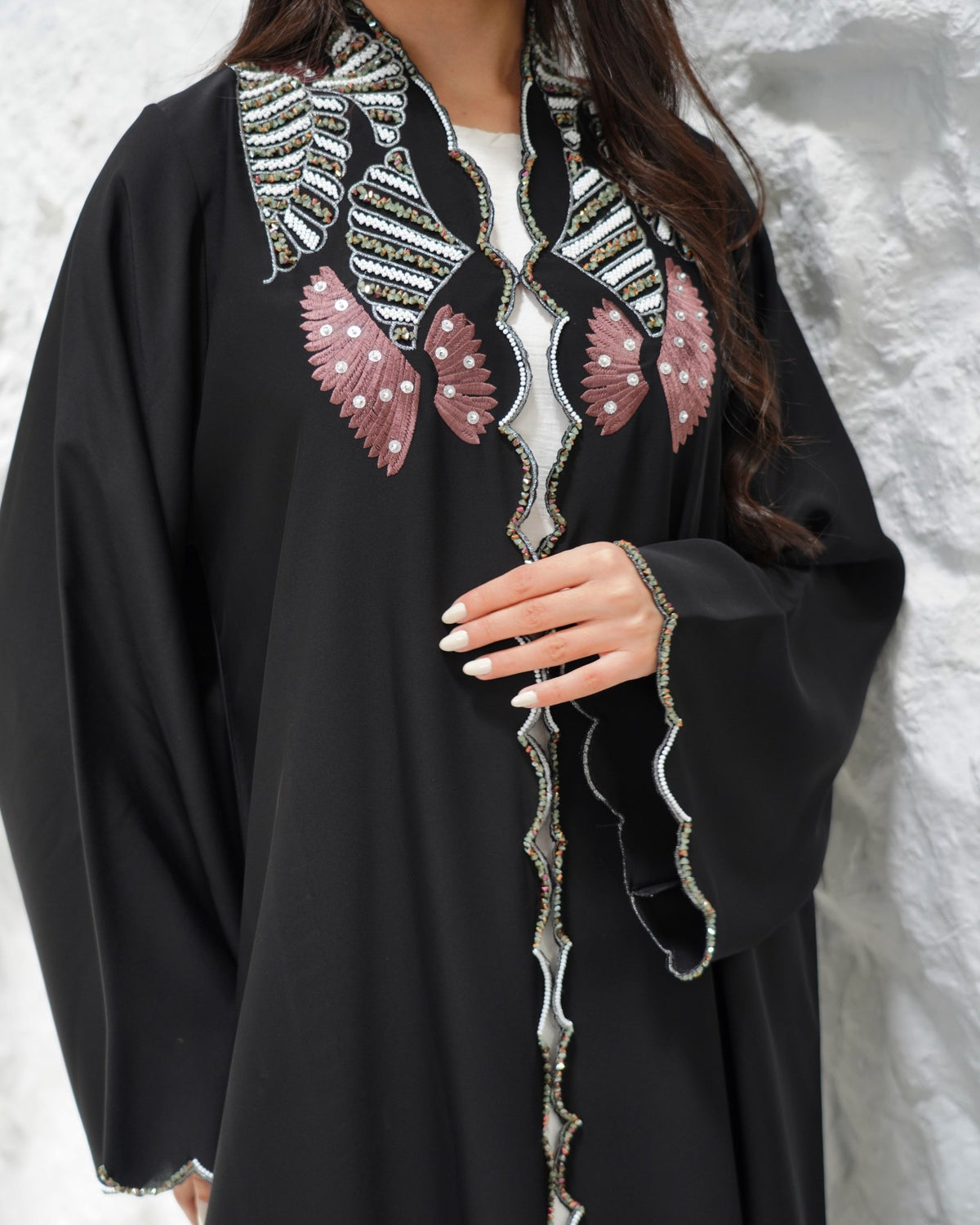 R308 Fashionable Designer Black Abaya colorful embroidery with Beads work Abaya for Women UAE – Abaya – Rutba Fashion Abaya