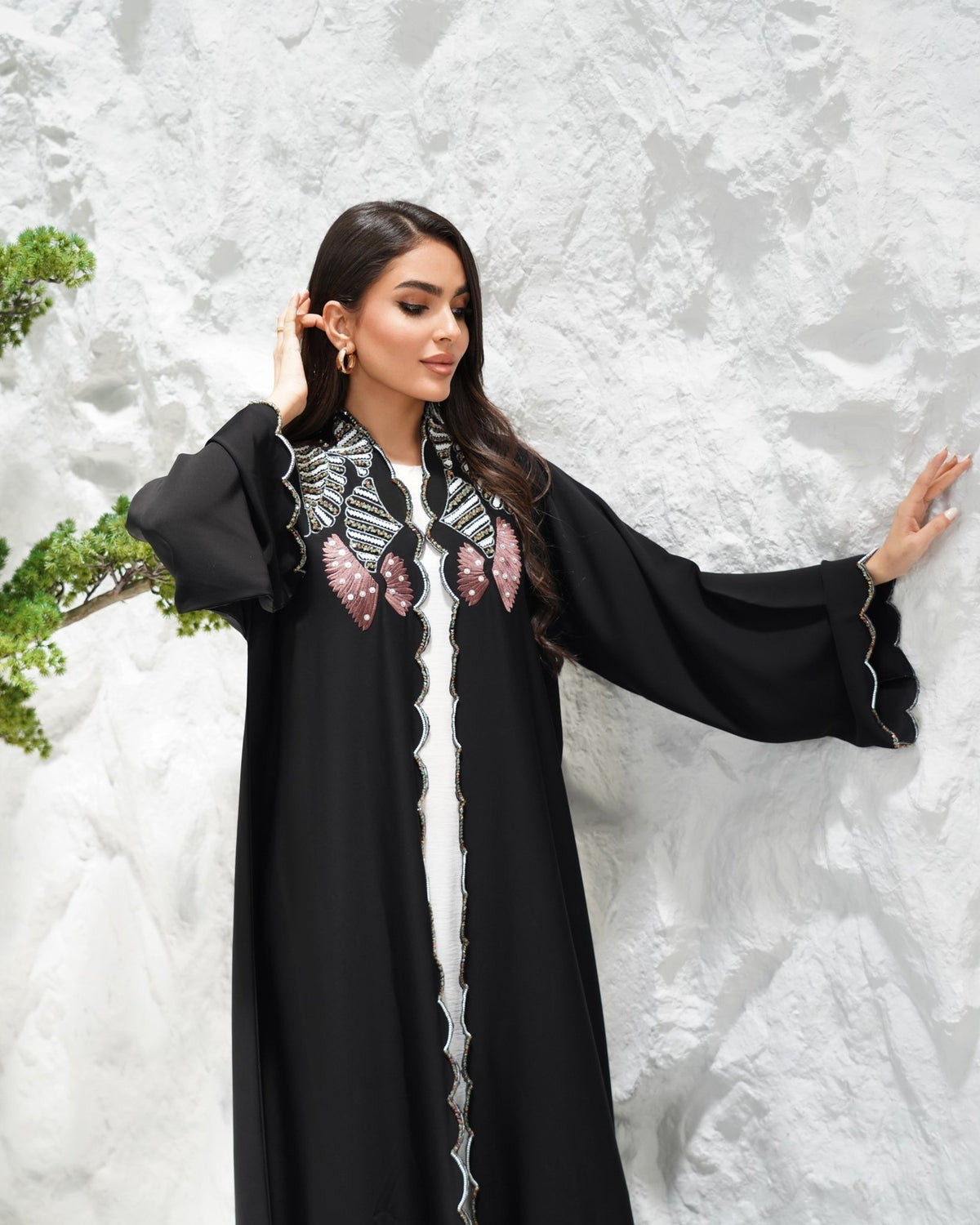 R308 Fashionable Designer Black Abaya colorful embroidery with Beads work Abaya for Women UAE – Abaya – Rutba Fashion Abaya