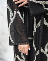 R309 Exclusively Designed with Base embroidery and handmade beads work Black and off- white contrast Abaya Abaya for Women UAE – Abaya – Rutba Fashion Abaya
