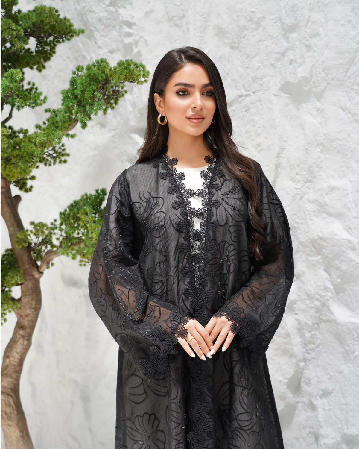 R310 exclusive Flower embroidery Organza Black Abaya Abaya for Women UAE – Abaya – Rutba Fashion Abaya