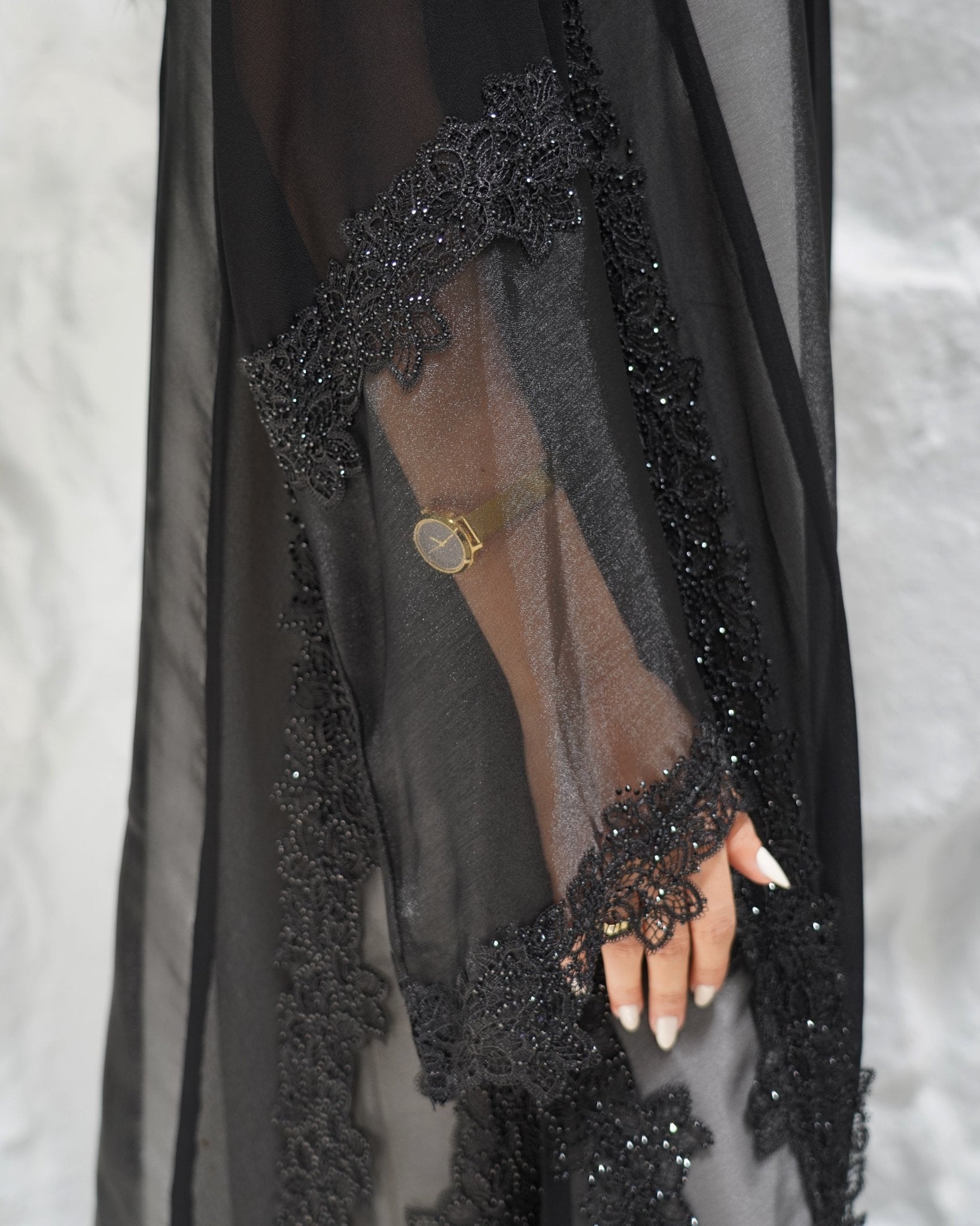R311 Beautiful Flower Dantel Abaya with stone work Abaya for Women UAE – Abaya – Rutba Fashion Abaya