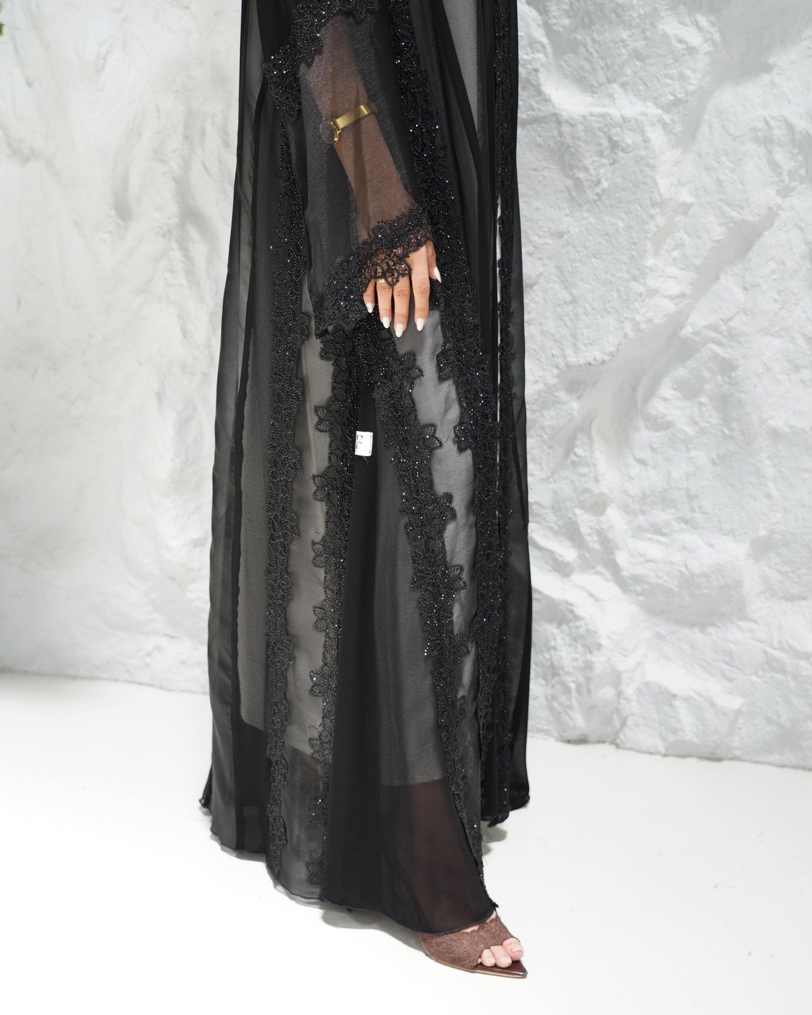 R311 Beautiful Flower Dantel Abaya with stone work Abaya for Women UAE – Abaya – Rutba Fashion Abaya