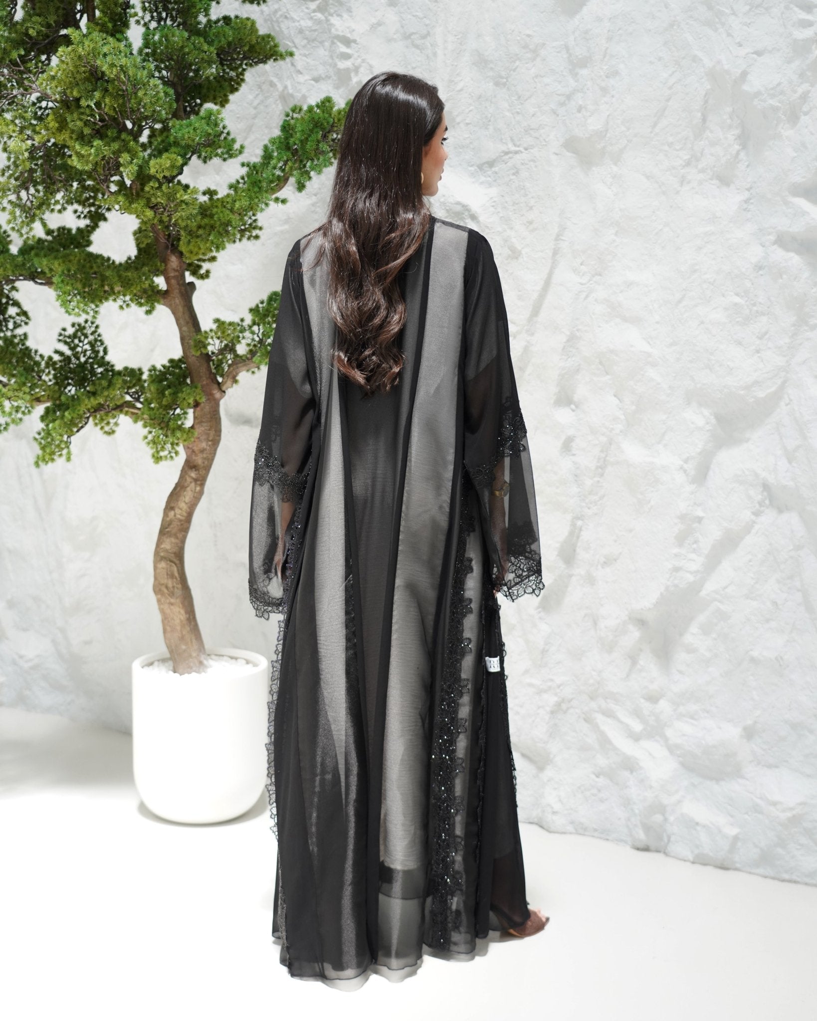 R311 Beautiful Flower Dantel Abaya with stone work Abaya for Women UAE – Abaya – Rutba Fashion Abaya