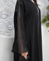 R319 Classic Black Abaya with New Frem Lace and Beads work Abaya for Women UAE – Abaya – Rutba Fashion Abaya