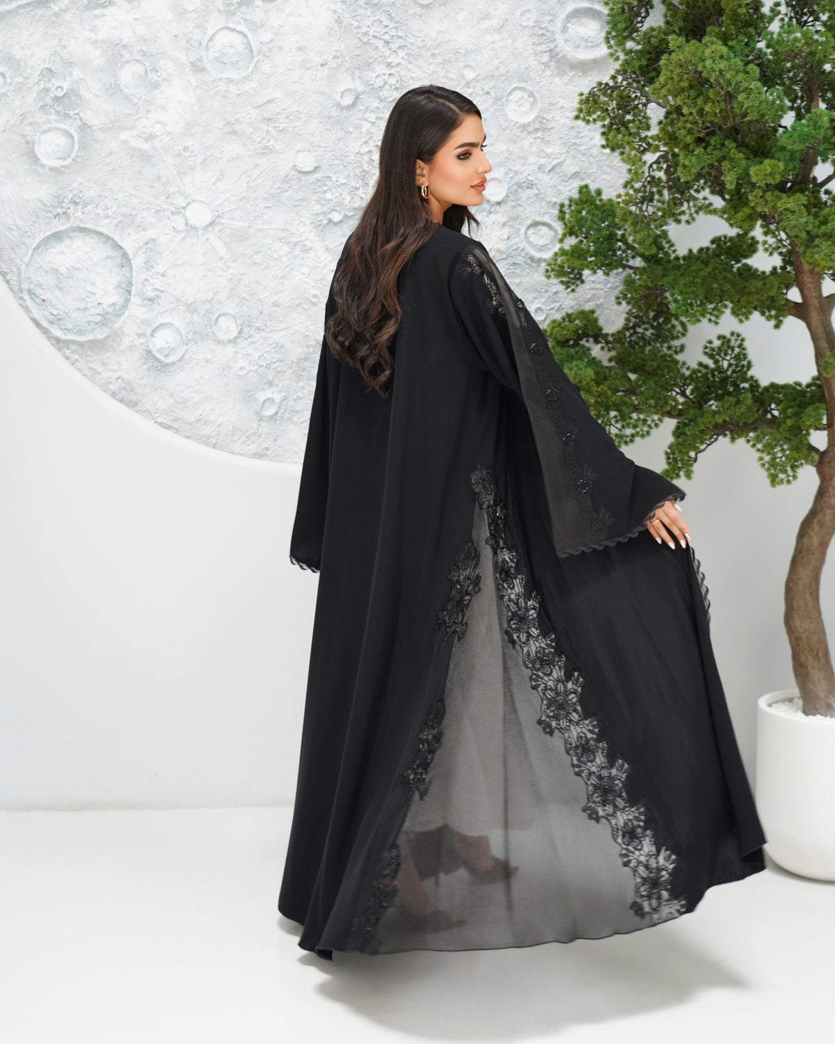 R319 Classic Black Abaya with New Frem Lace and Beads work Abaya for Women UAE – Abaya – Rutba Fashion Abaya