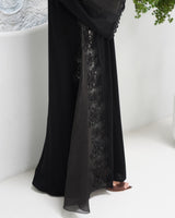 R319 Classic Black Abaya with New Frem Lace and Beads work Abaya for Women UAE – Abaya – Rutba Fashion Abaya