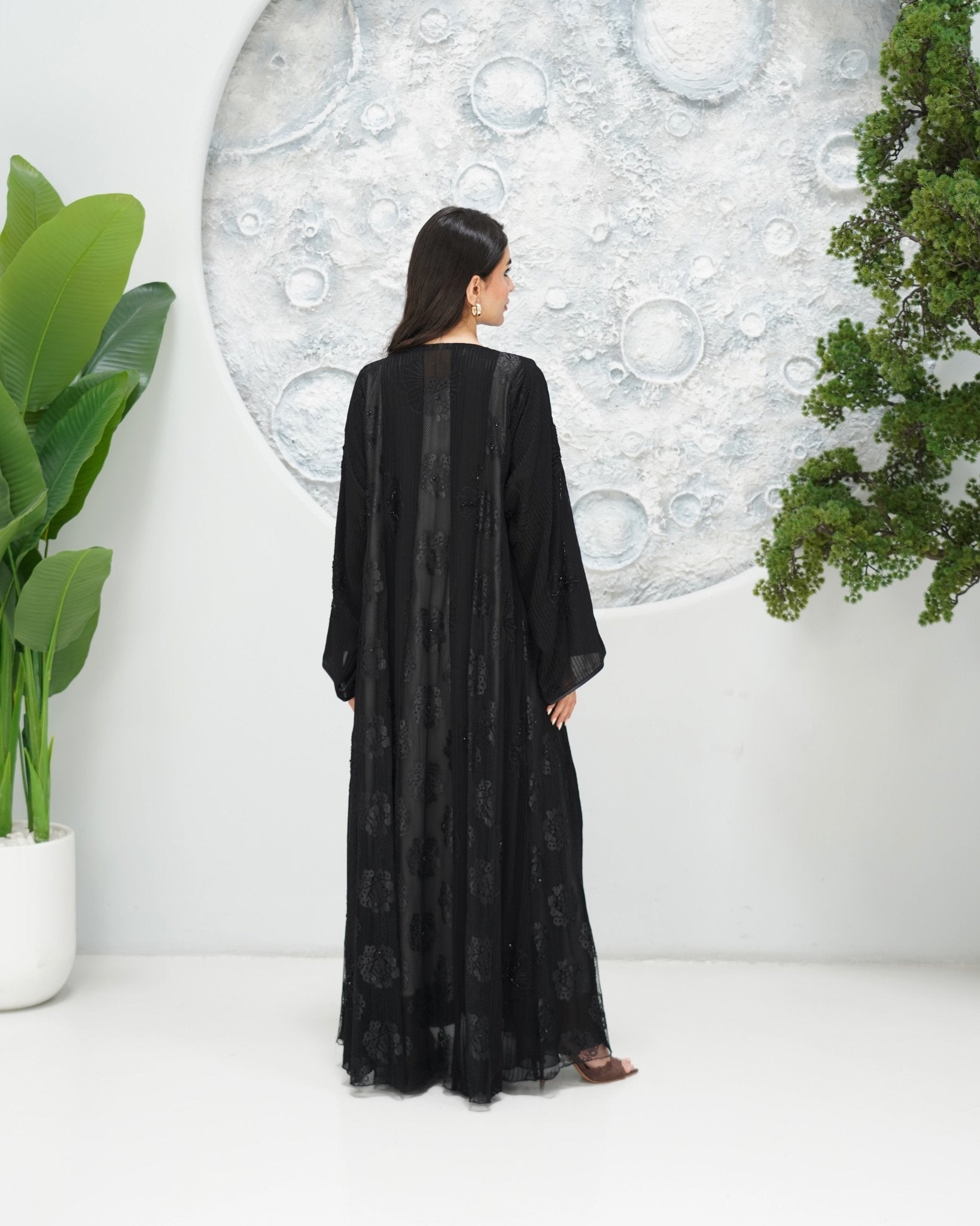 R321 Luxurious Chiffon Gulf Model Black Abaya Abaya for Women UAE – Abaya – Rutba Fashion Abaya