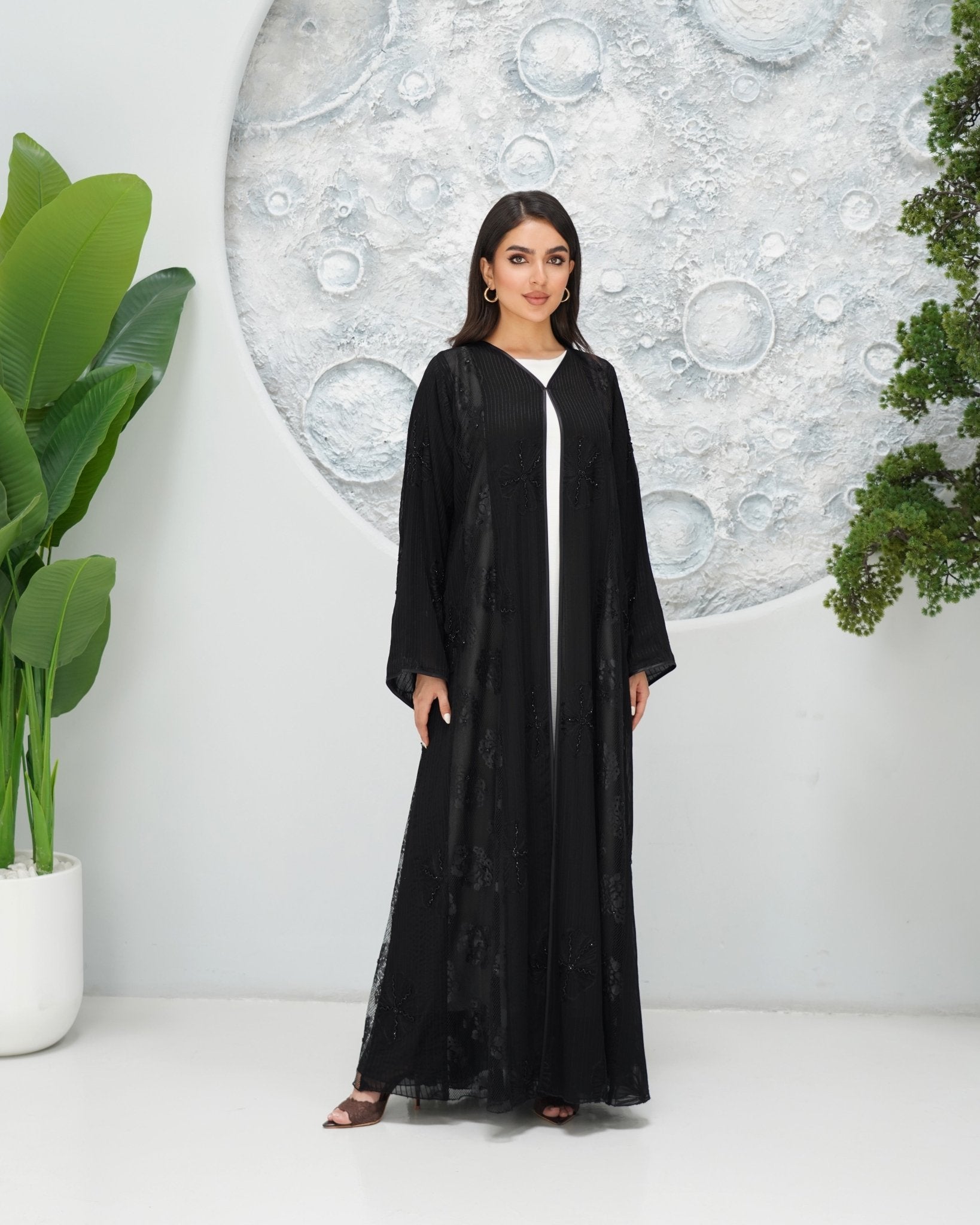 R321 Luxurious Chiffon Gulf Model Black Abaya Abaya for Women UAE – Abaya – Rutba Fashion Abaya