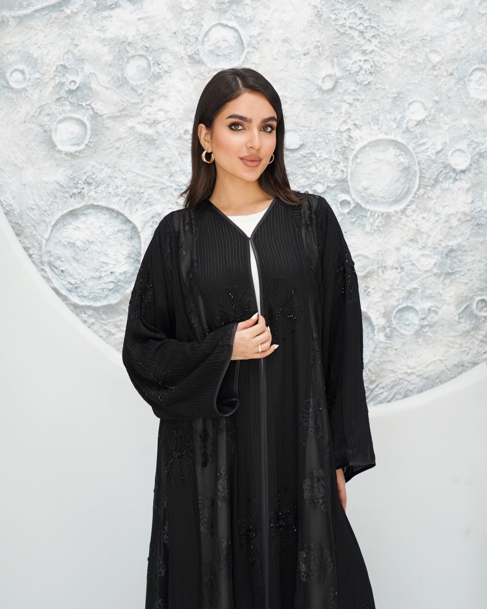 R321 Luxurious Chiffon Gulf Model Black Abaya Abaya for Women UAE – Abaya – Rutba Fashion Abaya