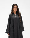 R324 Black Abaya with Floral Embroidery & Damaru Bead Handwork Abaya for Women UAE – Abaya – Rutba Fashion Abaya