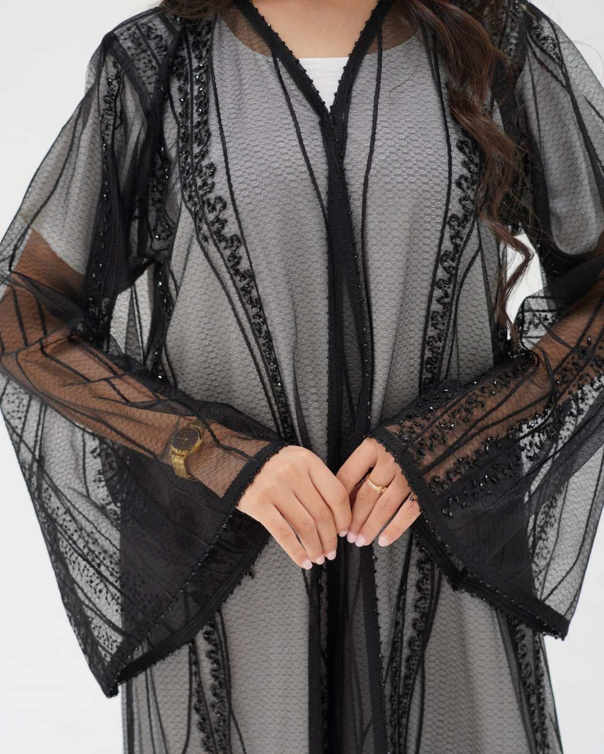 R326 Black Diamond Net Embroidery Beaded Abaya Abaya for Women UAE – Abaya – Rutba Fashion Abaya
