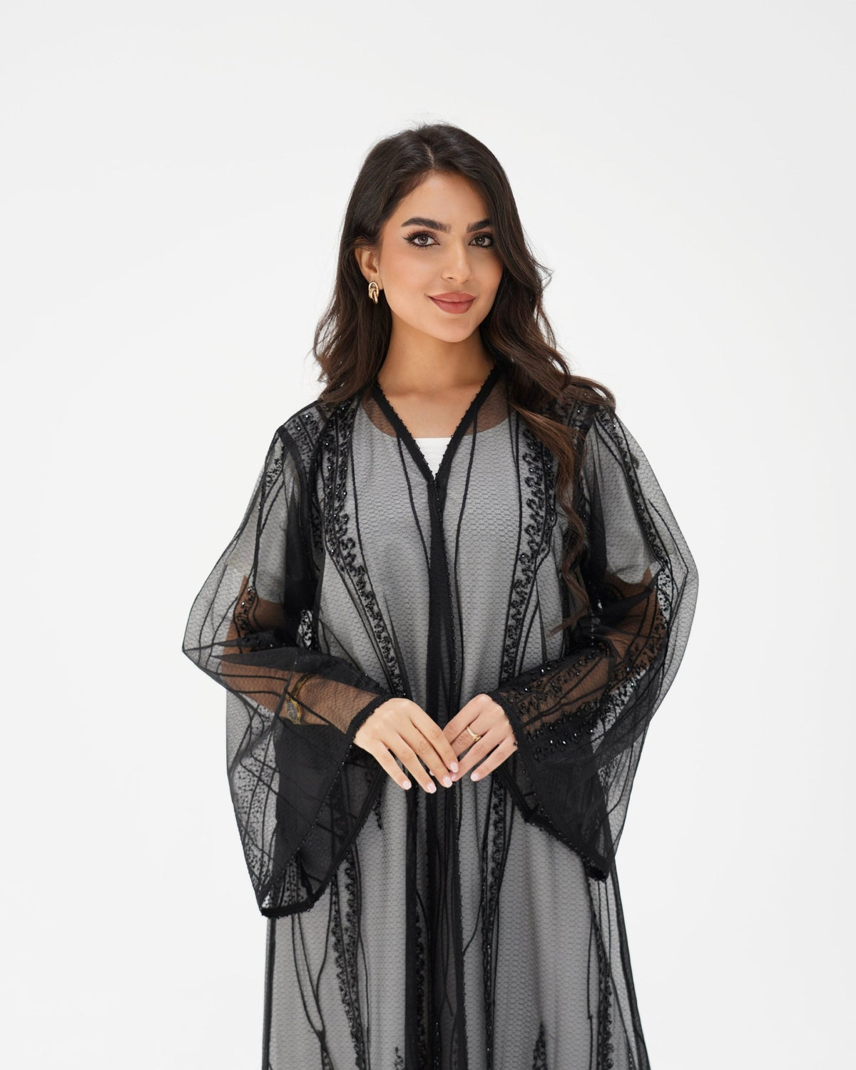 R326 Black Diamond Net Embroidery Beaded Abaya Abaya for Women UAE – Abaya – Rutba Fashion Abaya