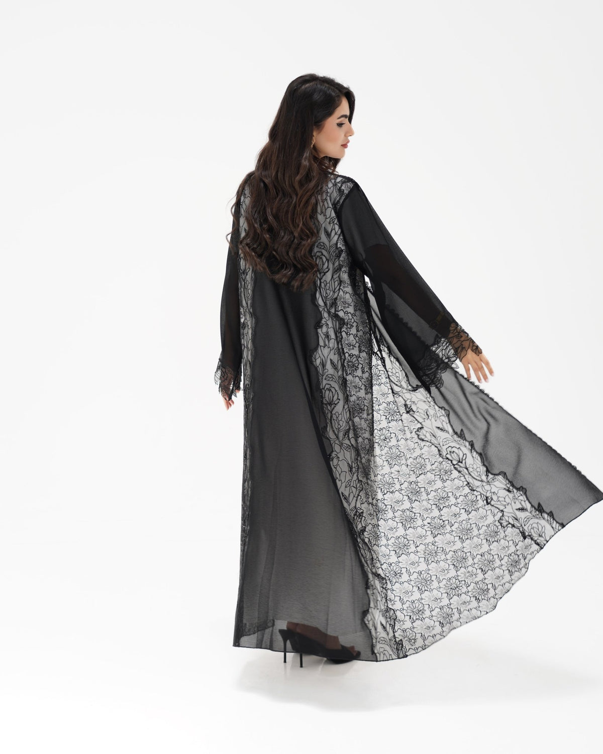 R327 Black Floral Dantel Embroidery Beaded Abaya Abaya for Women UAE – Abaya – Rutba Fashion Abaya