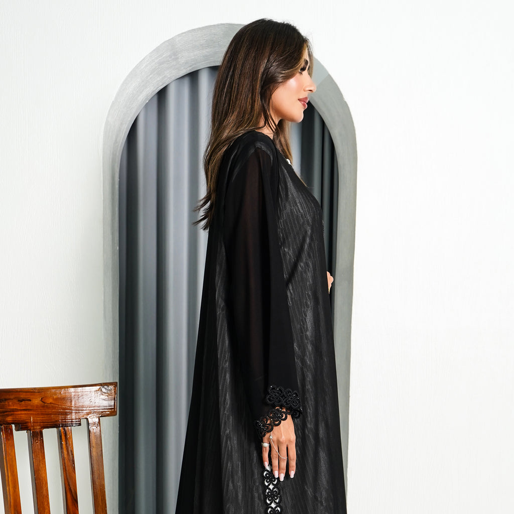 R193 Black elegant  Abaya Set