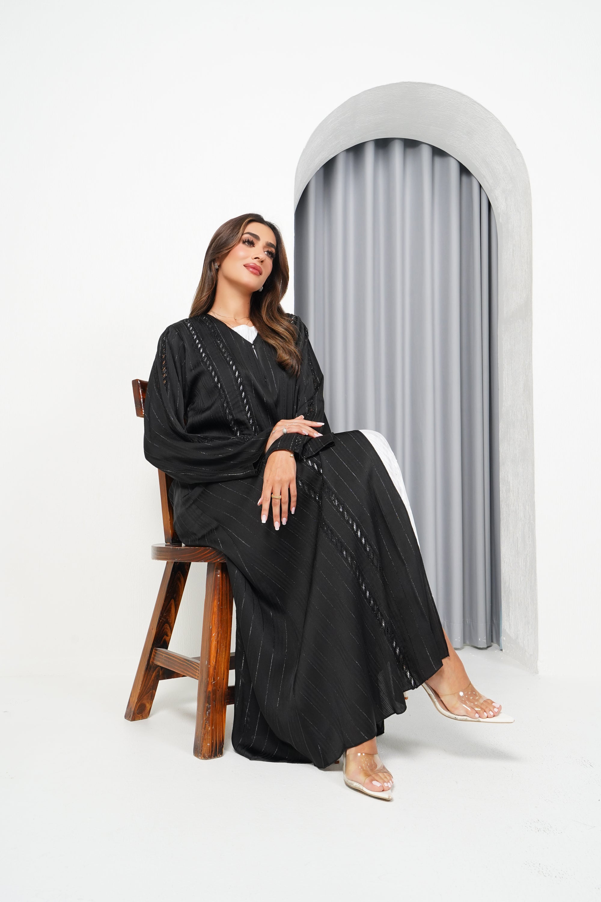 R197 Black Classic  Abaya Set