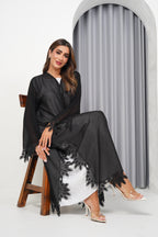 R198 Black Flower Dantil  Abaya Set