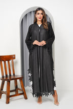 R198 Black Flower Dantil  Abaya Set