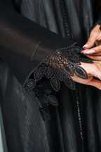 R198 Black Flower Dantil  Abaya Set
