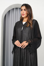 R198 Black Flower Dantil  Abaya Set