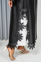 R198 Black Flower Dantil  Abaya Set