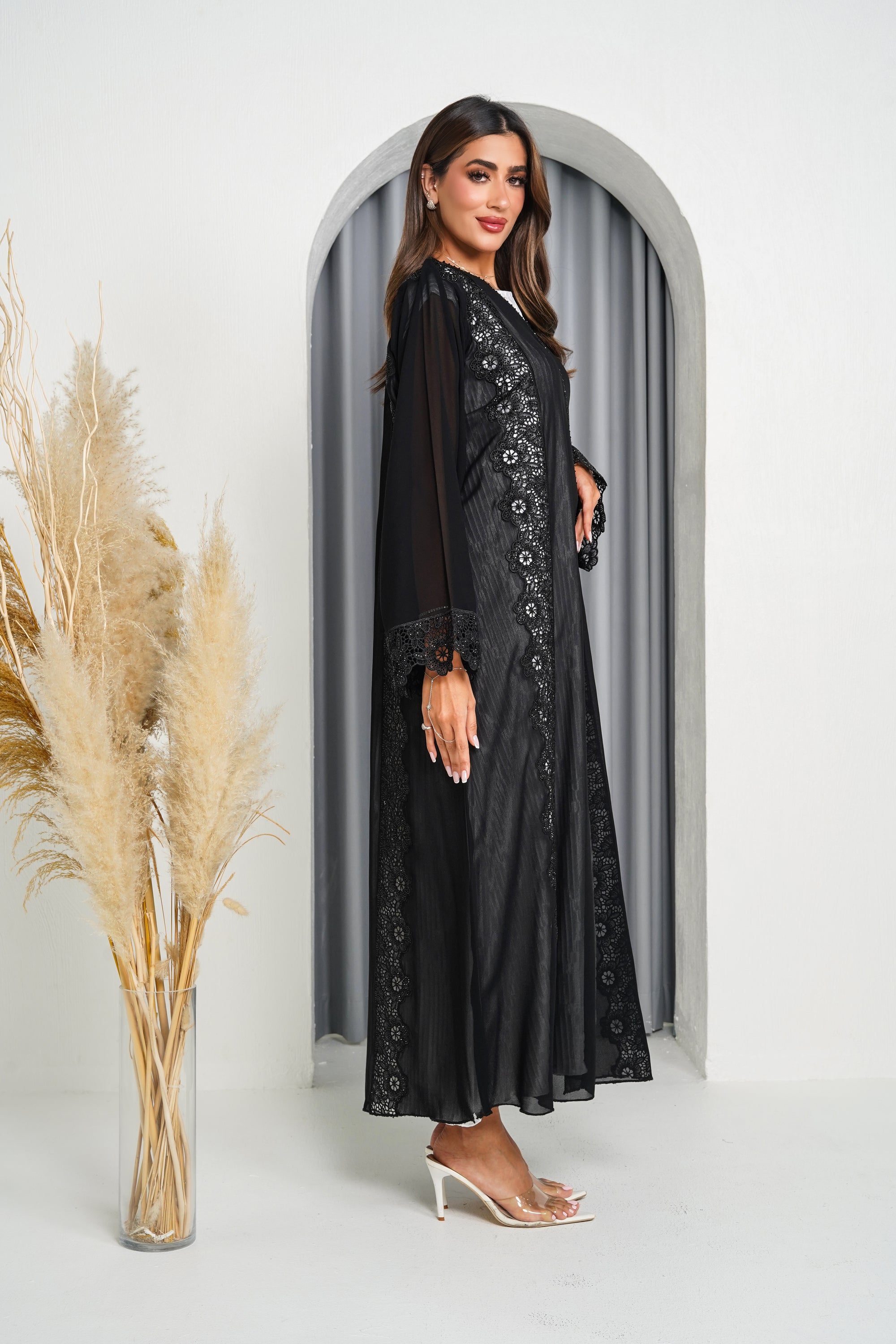 R201 Black Laser Cut Dantil Abaya Set
