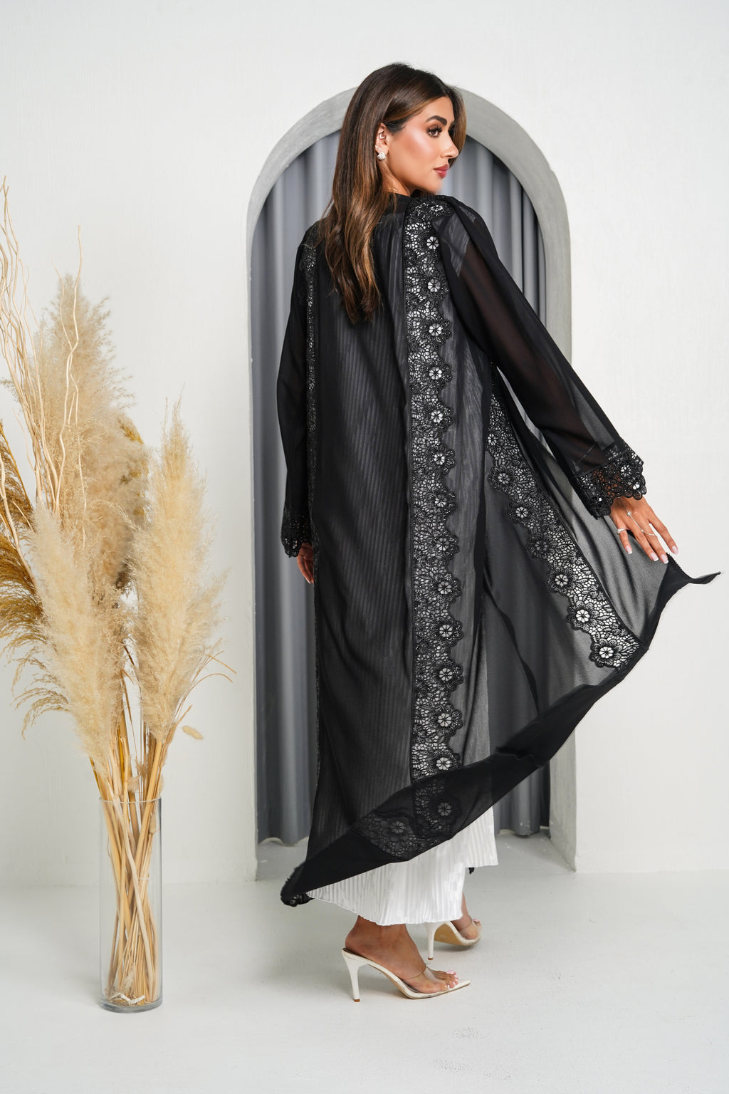 R201 Black Laser Cut Dantil Abaya Set