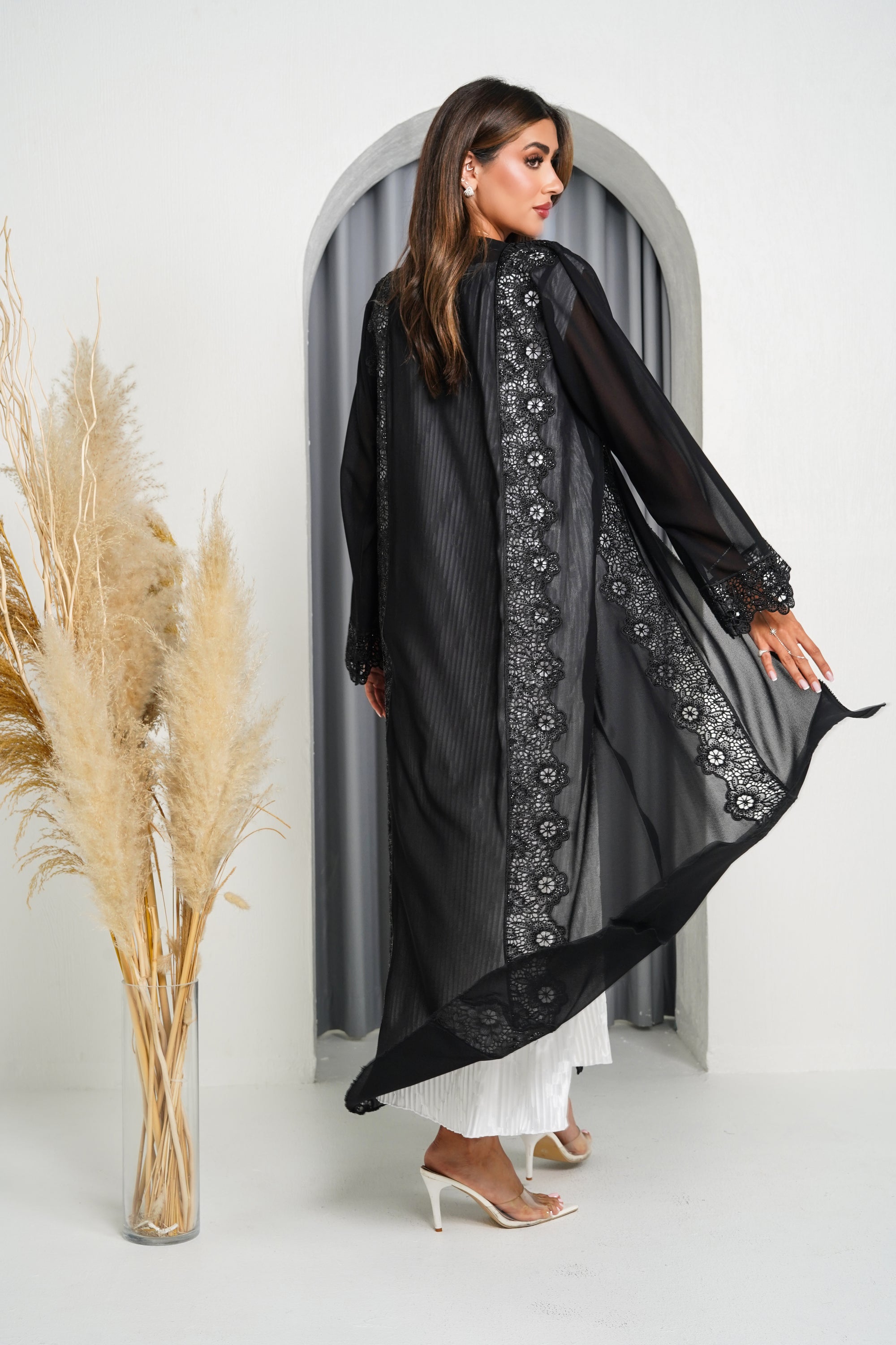 R201 Black Laser Cut Dantil Abaya Set