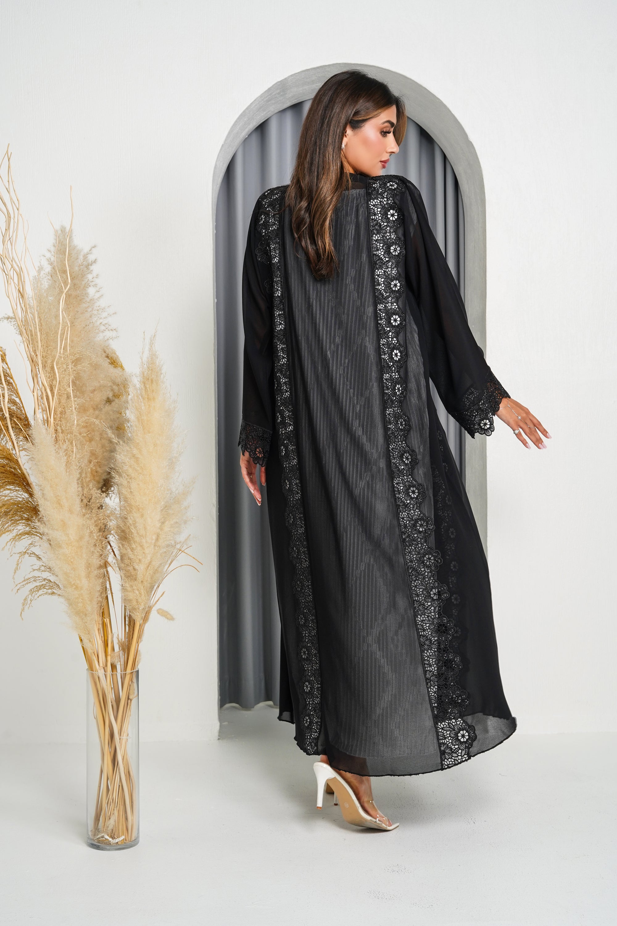 R201 Black Laser Cut Dantil Abaya Set