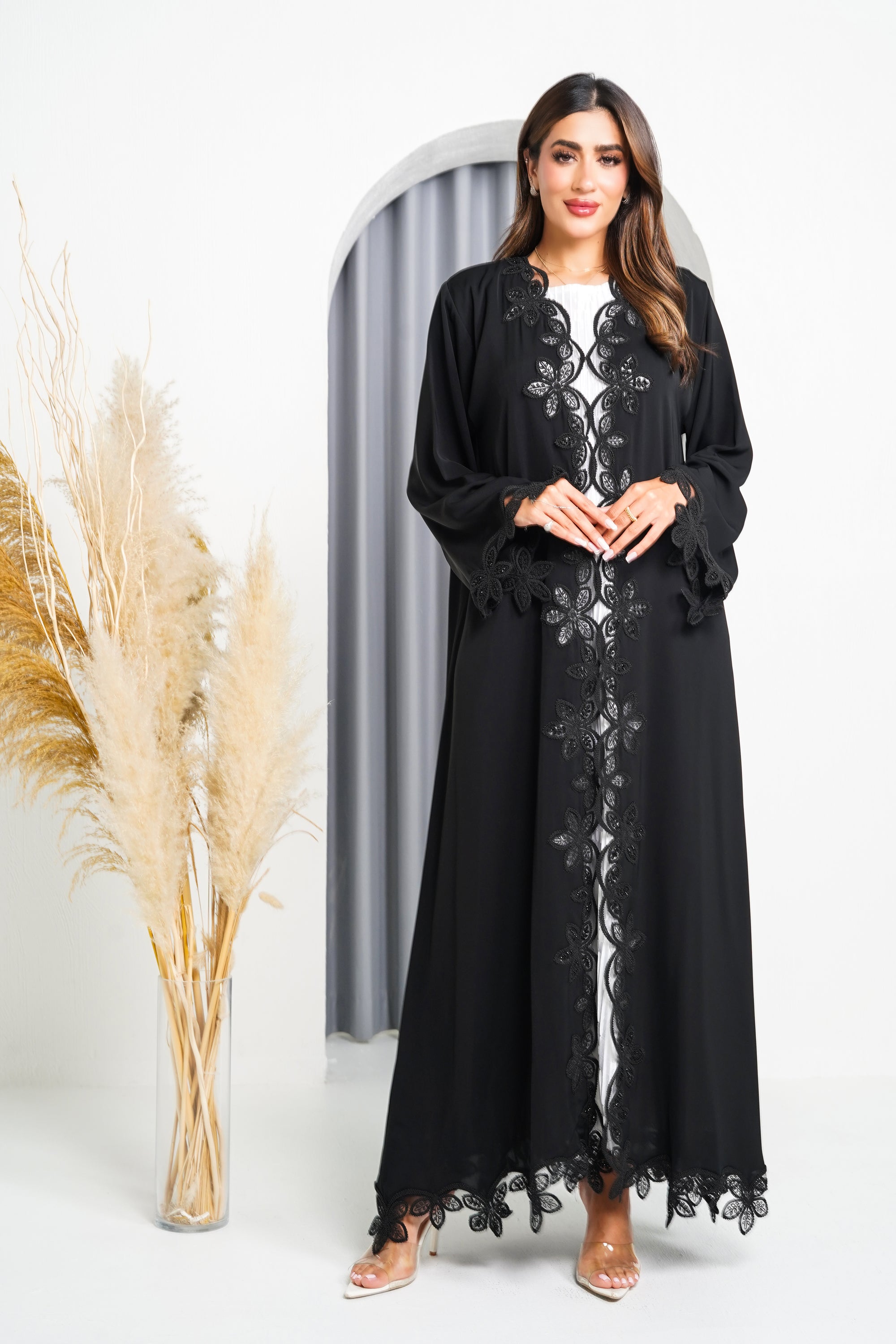 R202 Black Rope Dantil Abaya Set