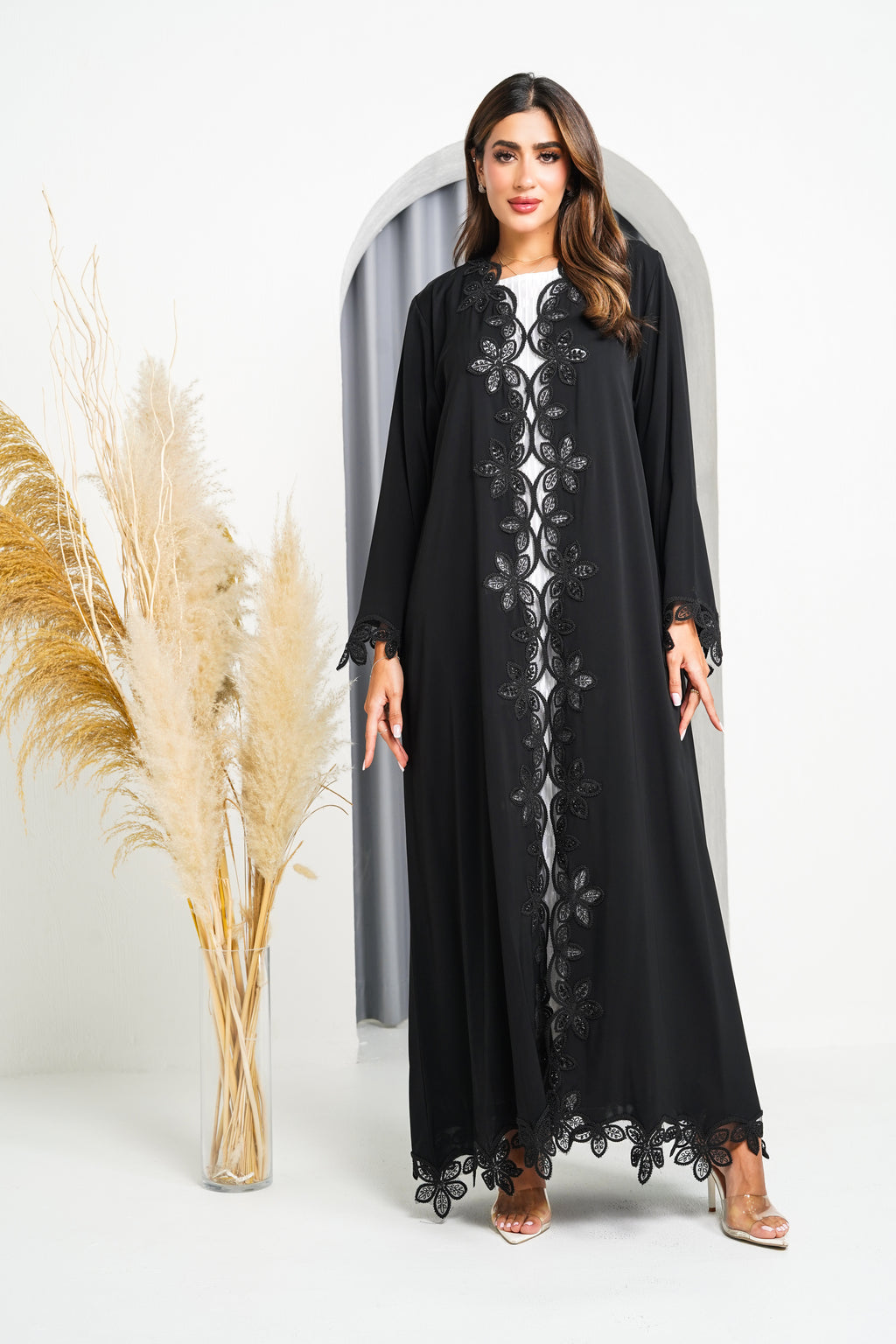 R202 Black Rope Dantil Abaya Set