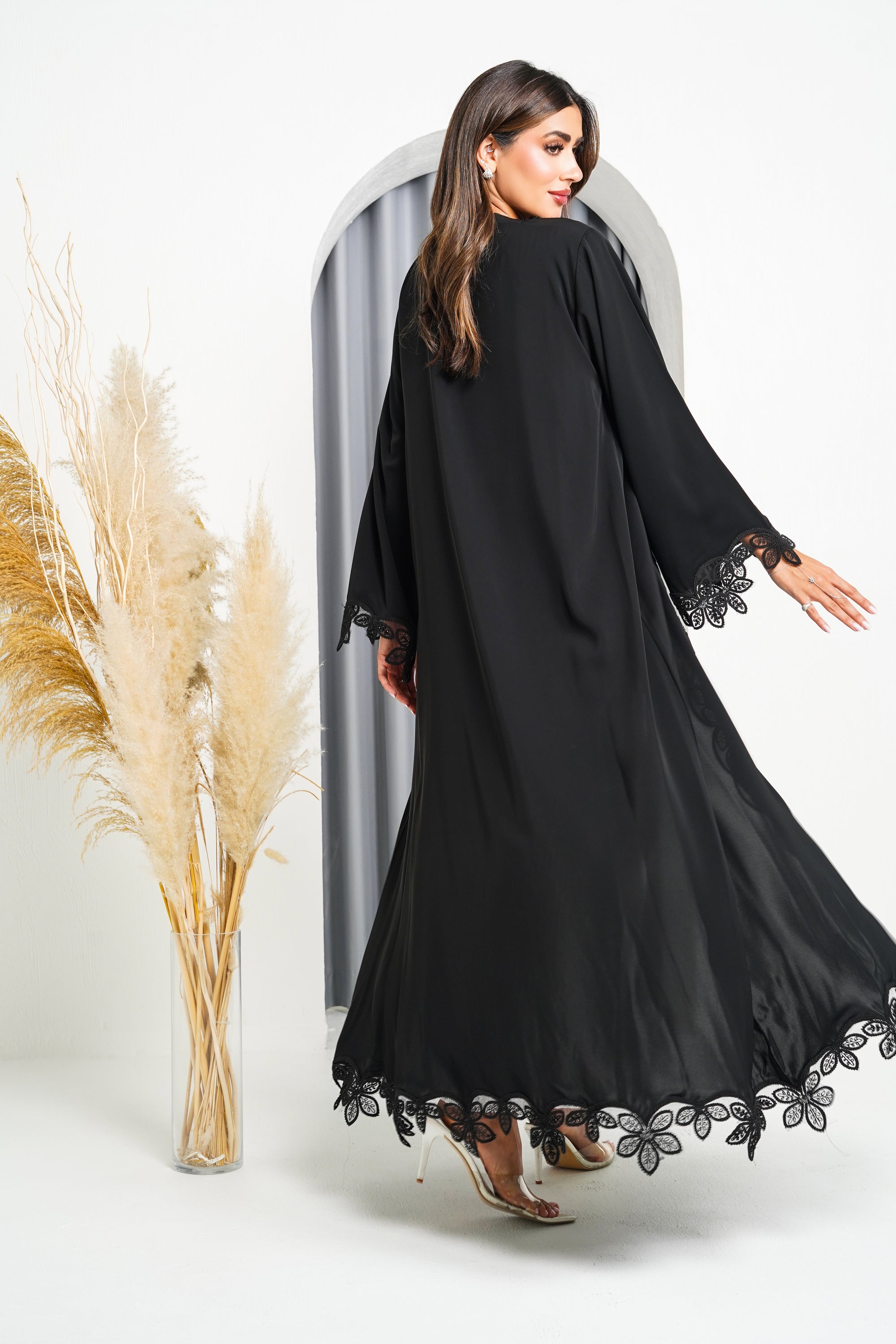 R202 Black Rope Dantil Abaya Set