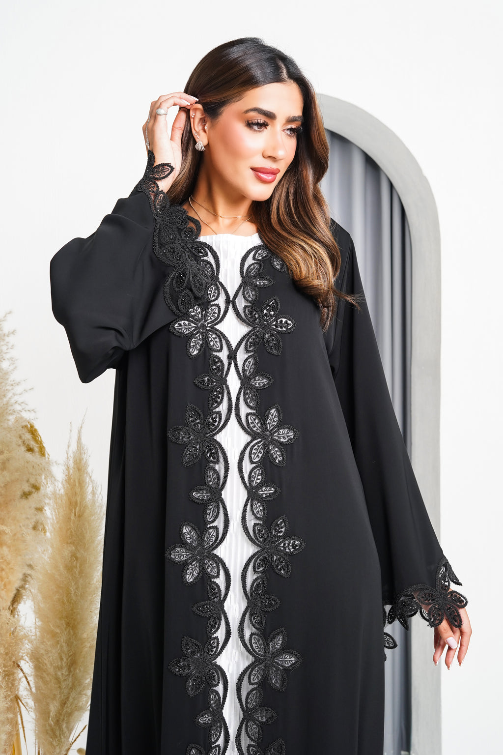 R202 Black Rope Dantil Abaya Set