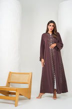 R203 Brown Laser Cut Abaya Set