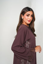 R203 Brown Laser Cut Abaya Set