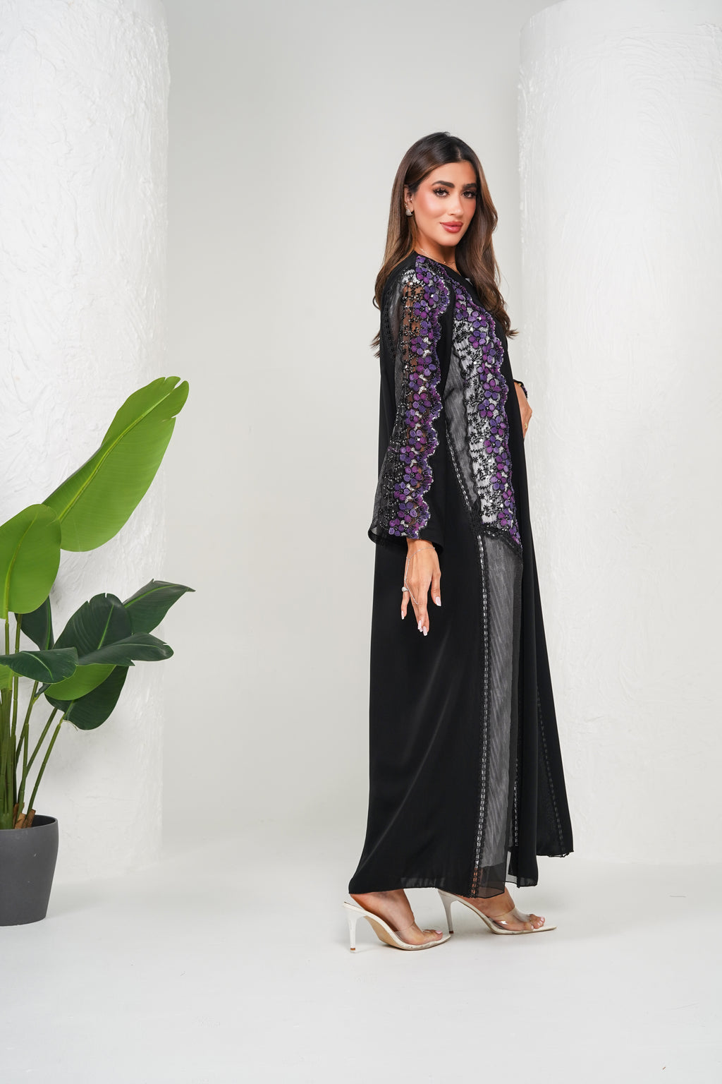 R207  Black Party Classic  Abaya Set