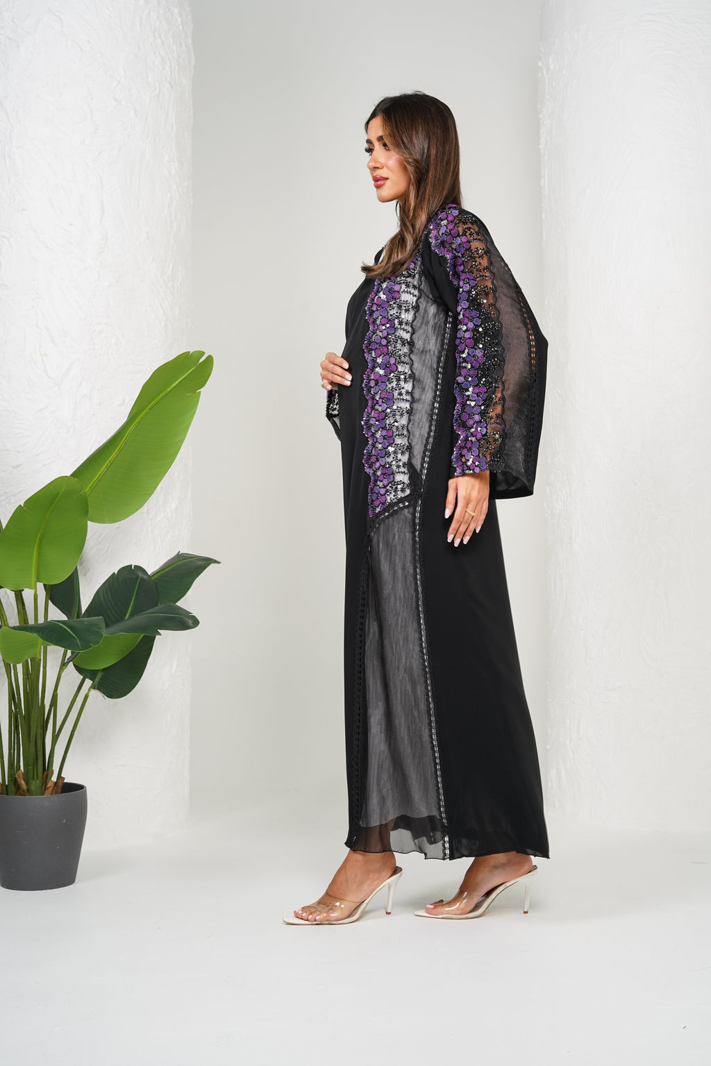 R207  Black Party Classic  Abaya Set