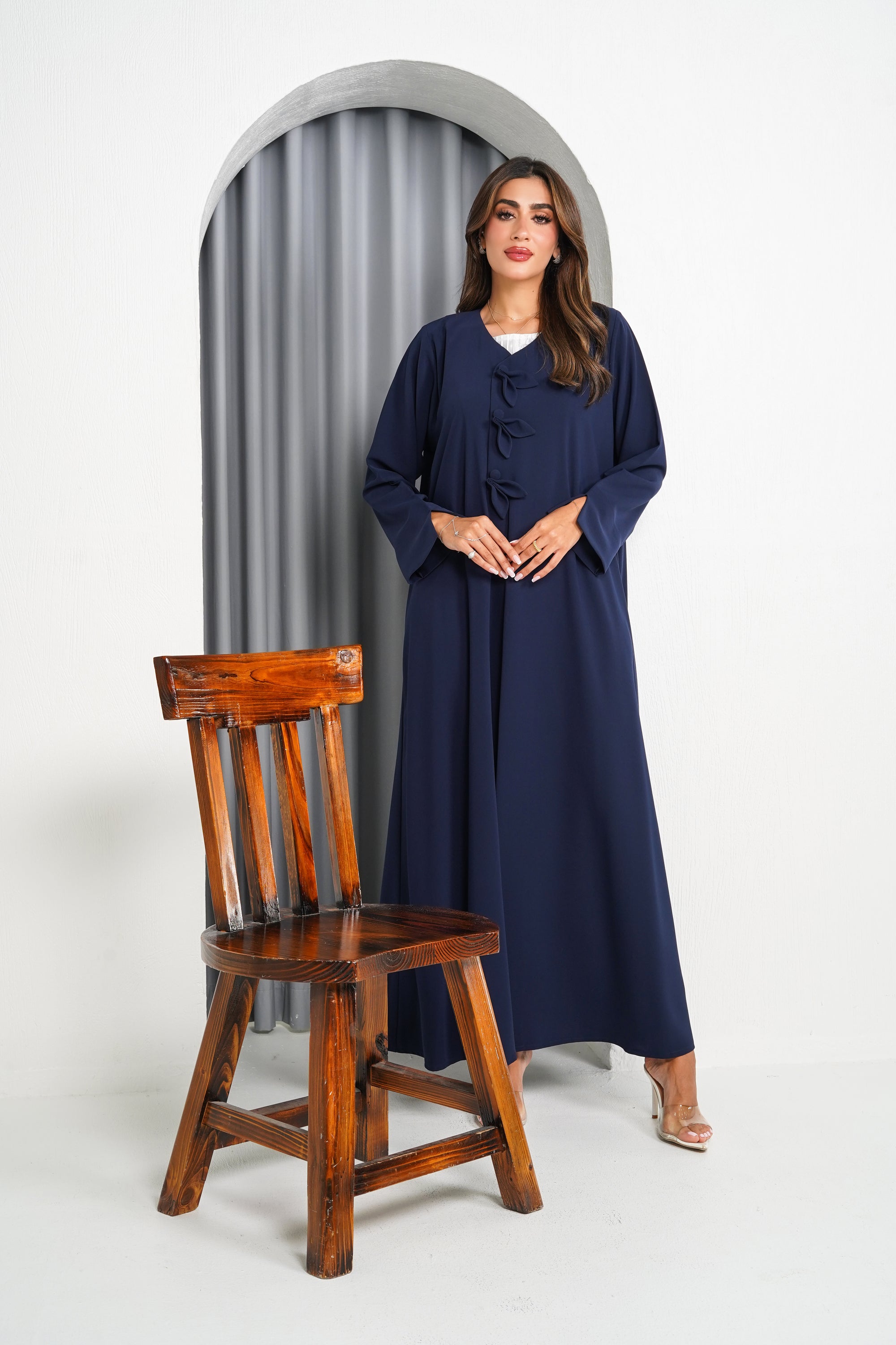 R213 Blue cutting Model Abaya Set