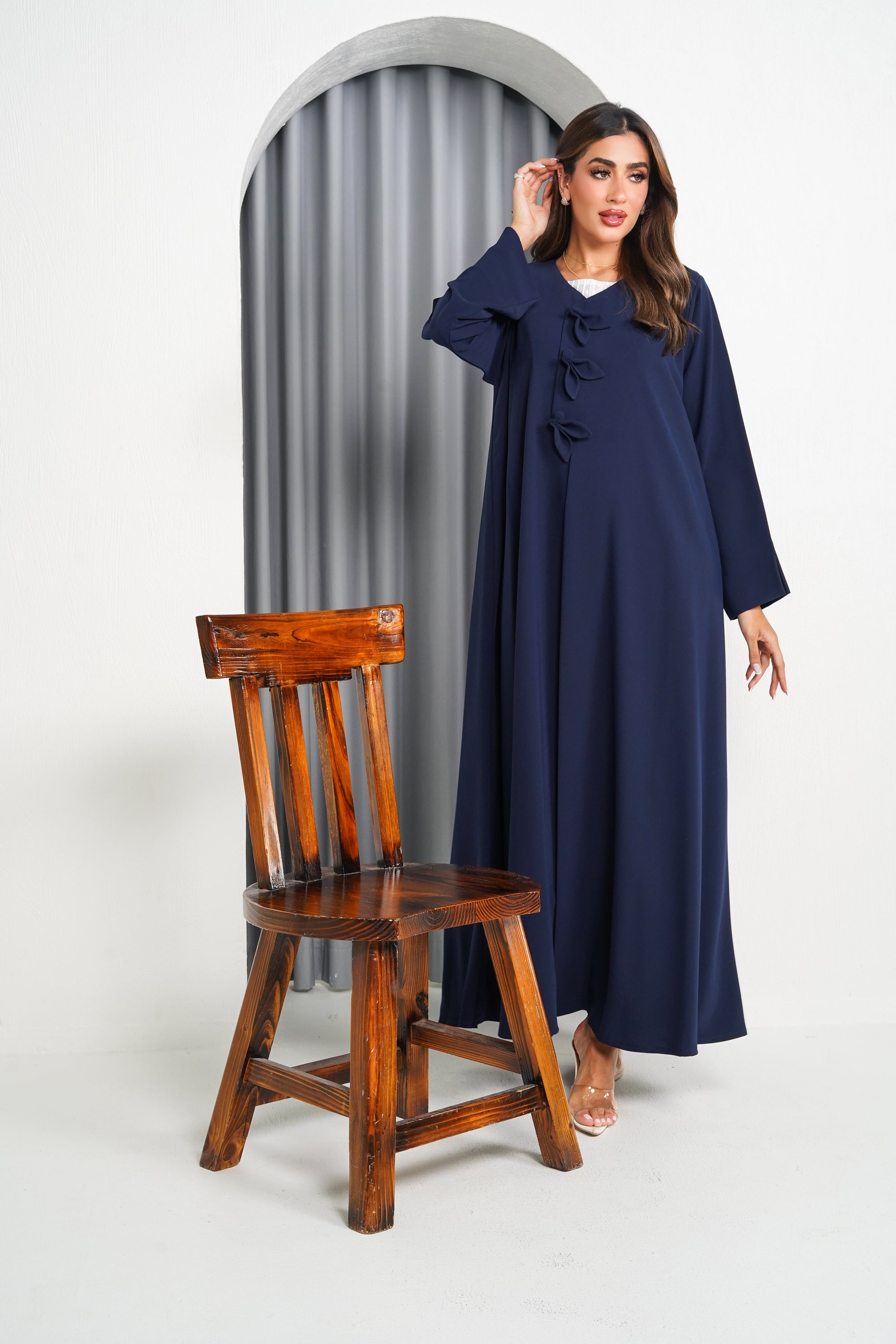 R213 Blue cutting Model Abaya Set